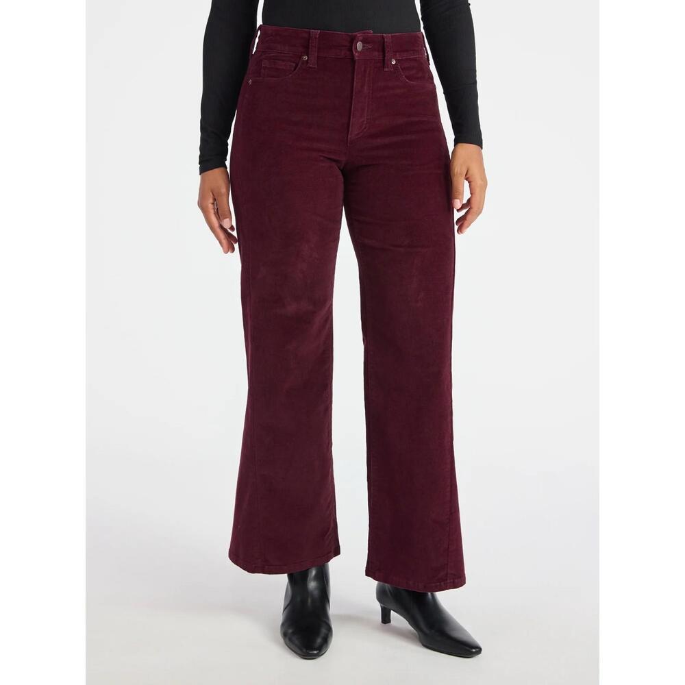 Time and Tru Women's Velveted Wide Leg Pants | Relaxed Fit Mid-Rise | Size 10